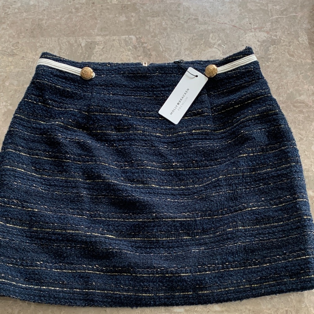 Molly Bracken short Navy Blue Tweed Skirt medium nwt